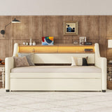 Twin Leather Upholstered Daybed With Trundle Charging Station - Omega Lifestyles