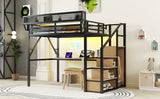 Full Metal Full Size Loft Bed With Desk Charging Station - Omega Lifestyles