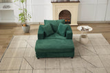 Green Corduroy Chaise Lounge Chair With Ottoman - Omega Lifestyles