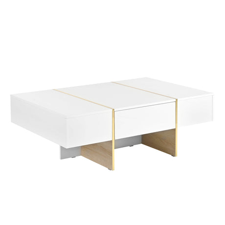 Minimalist White High Gloss Coffee Table With Drawers - Sleep Galleria