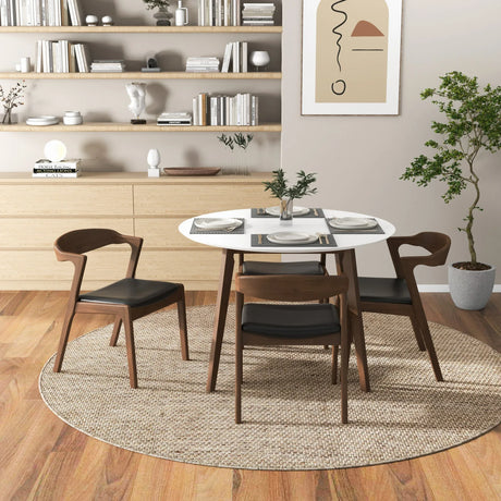 Solid Wood White Dining Table And 4 Walnut Chairs Set - Omega Lifestyles