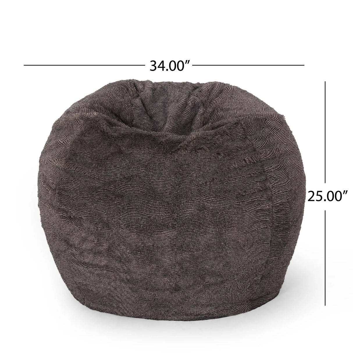 Rounded Faux Fur Foam Filled 3-Foot Bean Bag Chair Brown Beige - Omega Lifestyles