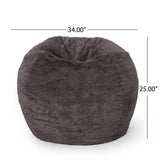Rounded Faux Fur Foam Filled 3-Foot Bean Bag Chair Brown Beige - Omega Lifestyles