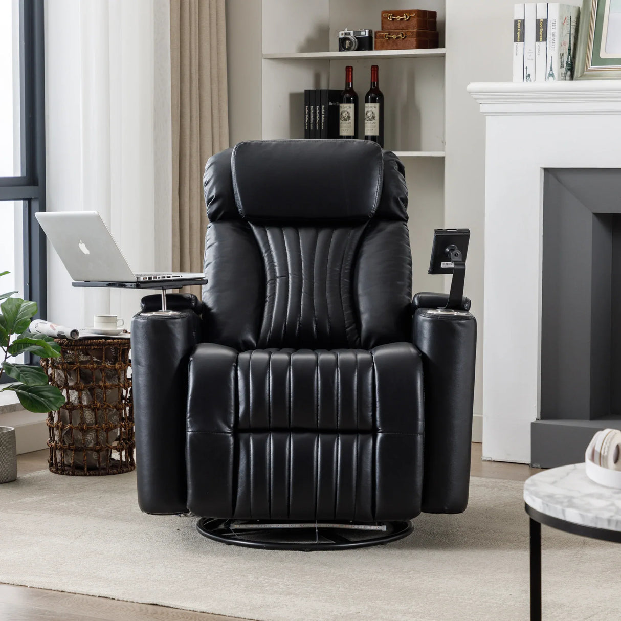 Power Swivel PU Leather Recliner Chair With Tray Table - Omega Lifestyles