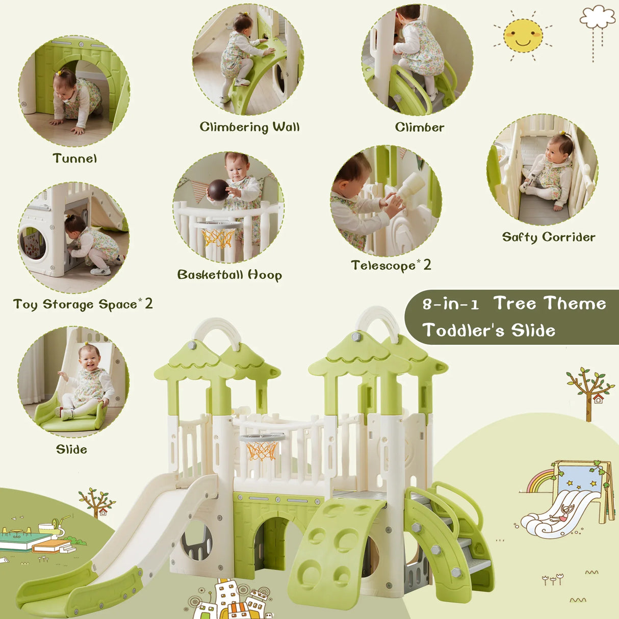 8-in-1 Toddler Freestanding Slide Climber Playset - Omega Lifestyles