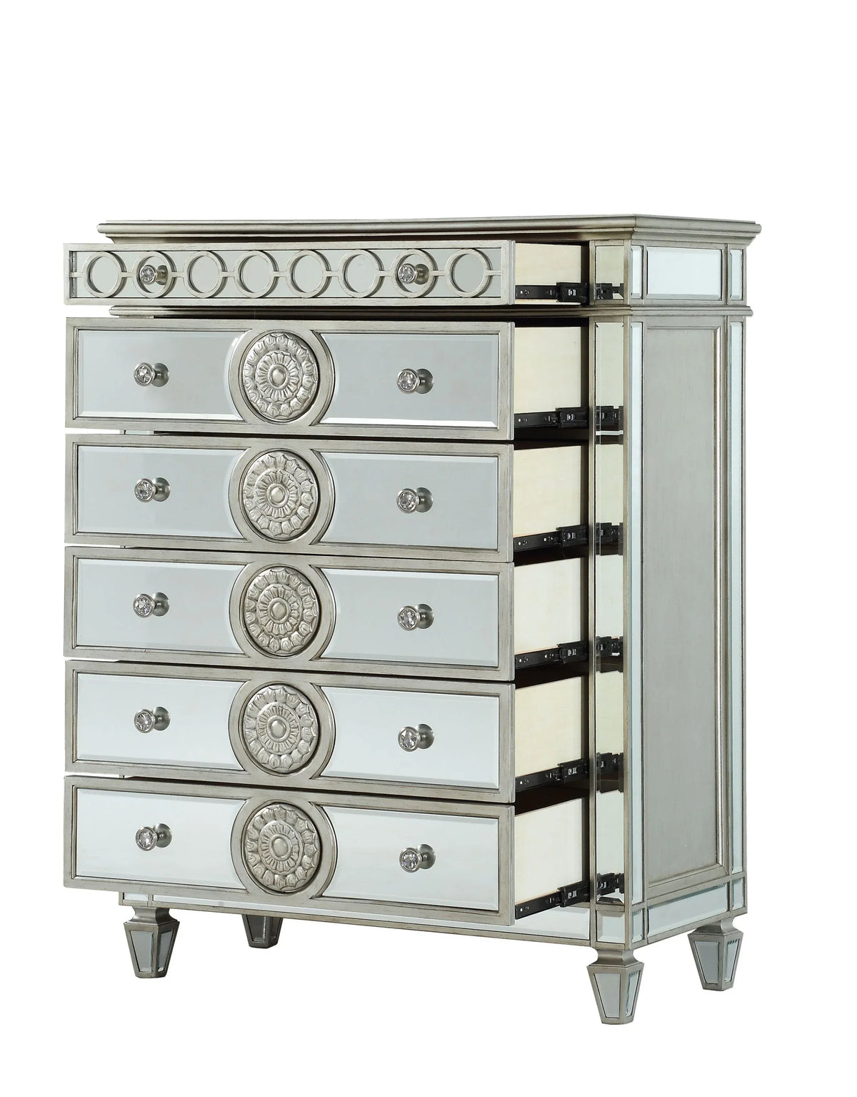 Mirrored Finish Silver Synthetic Wood Chest - Omega Lifestyles