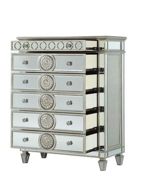 Mirrored Finish Silver Synthetic Wood Chest - Omega Lifestyles
