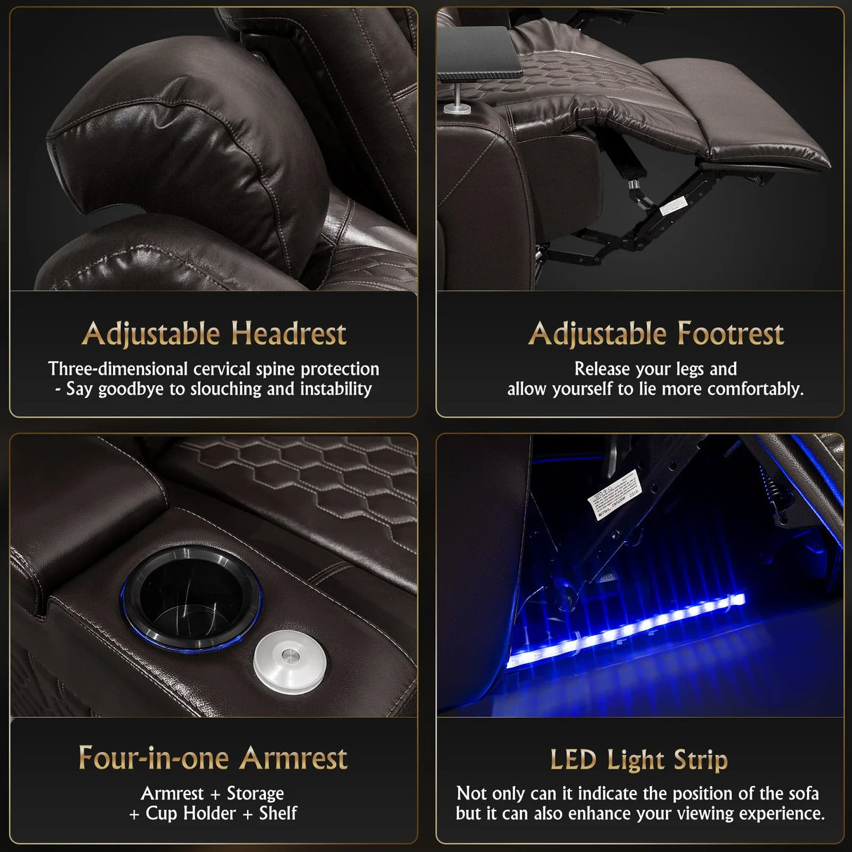 Genuine Leather Power Recliner With RGB LED Lighting - Omega Lifestyles