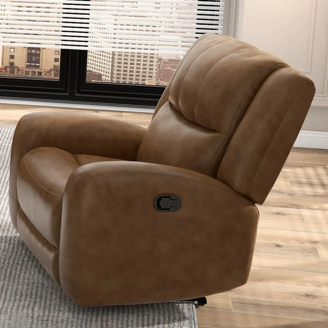 Transitional Brown Top Grain Leather Manual Recliner Chair - Omega Lifestyles