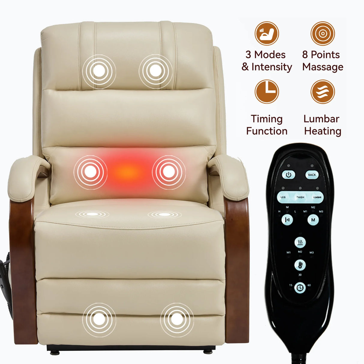 Power Beige Faux Leather Dual Motor Massage Recliner Chair - Omega Lifestyles