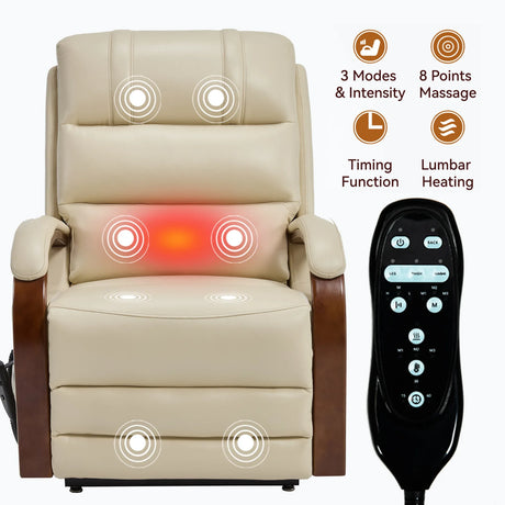 Power Beige Faux Leather Dual Motor Massage Recliner Chair - Omega Lifestyles