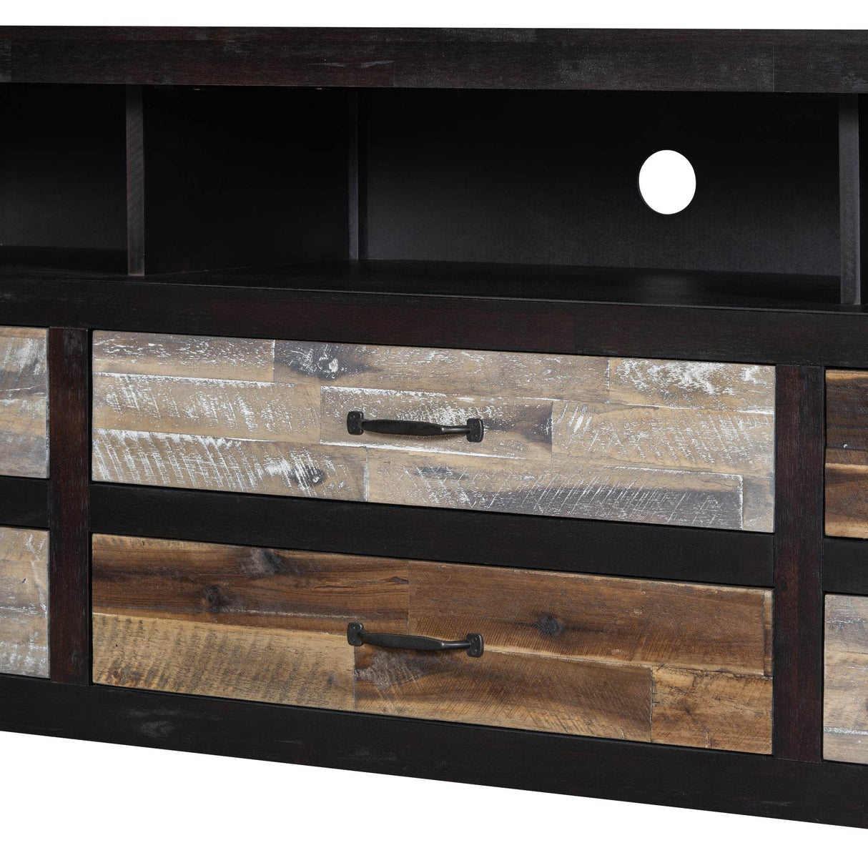 Retro Distressed Solid Wood TV Stand With Drawers - Omega Lifestyles