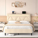 Full Full-Size Faux Leather Bed Frame With Charging Station - Omega Lifestyles