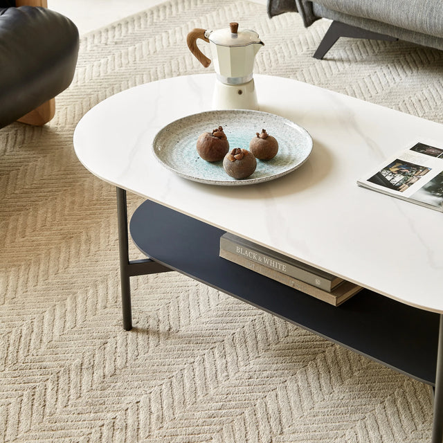 Modern Ceramic And Walnut Finish Coffee Table - Omega Lifestyles