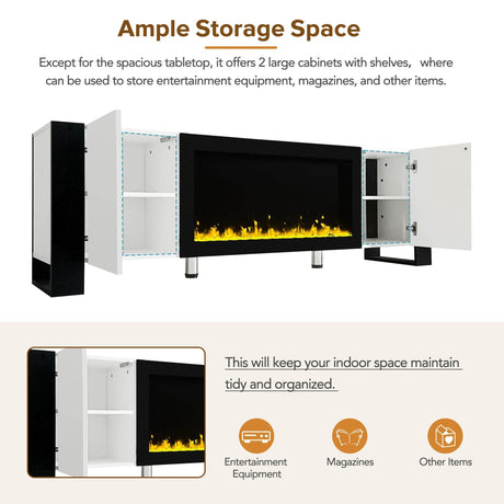 Modern White TV Stand With 34-Inch Electronic Fireplace - Sleep Galleria