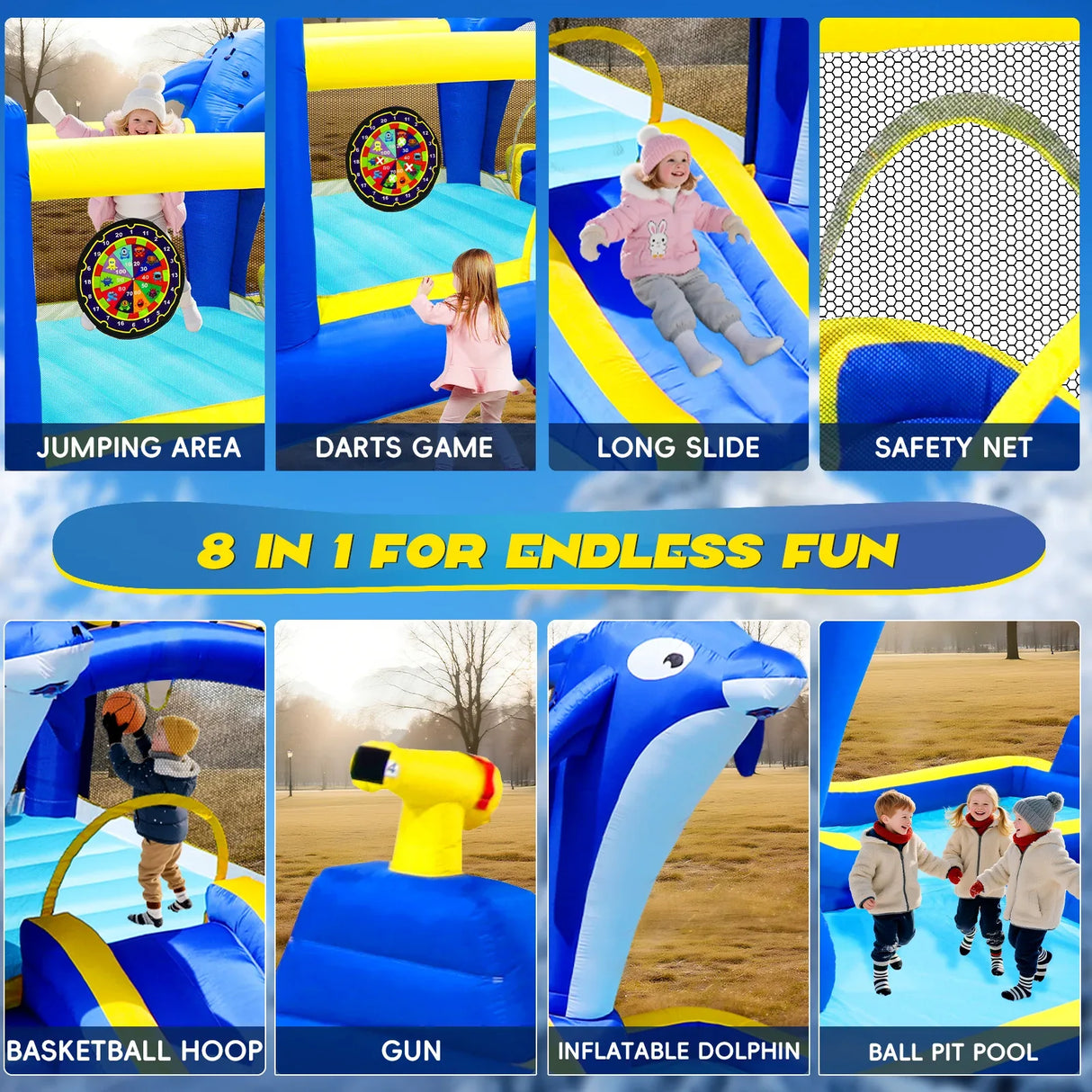 8-in-1 Inflatable Water Park Slide Trampoline Playhouse - Omega Lifestyles