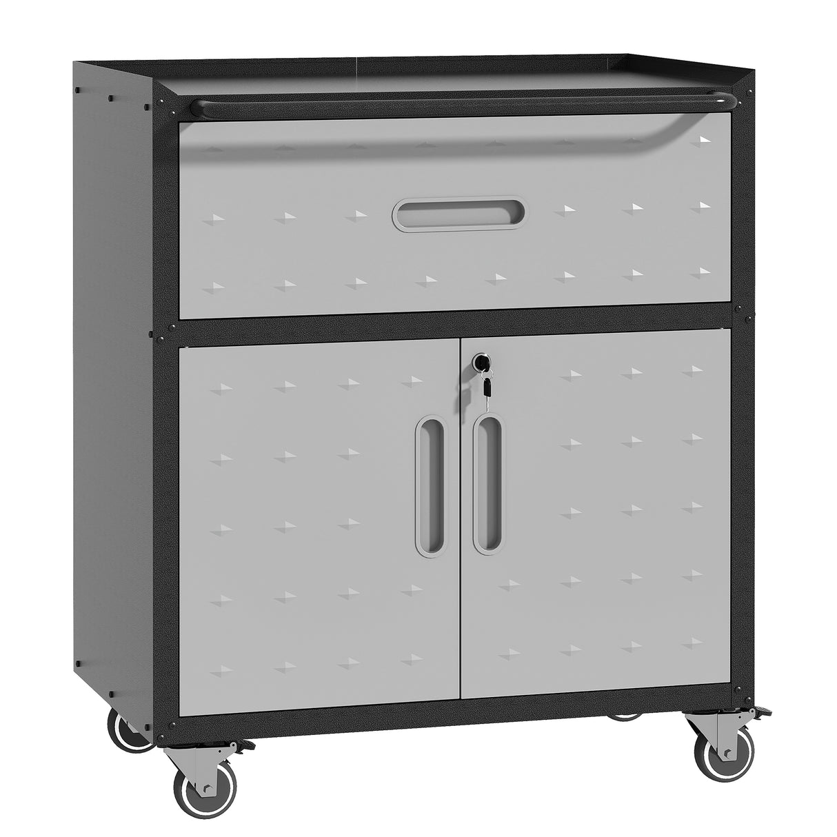 Heavy-Duty Steel Tool Cabinet With Locking Doors And Wheels