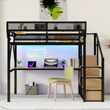 Full Metal Full Size Loft Bed With Desk Charging Station - Omega Lifestyles