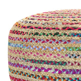 Multicolor Jute Handwoven Large Round Pouf Seat - Omega Lifestyles