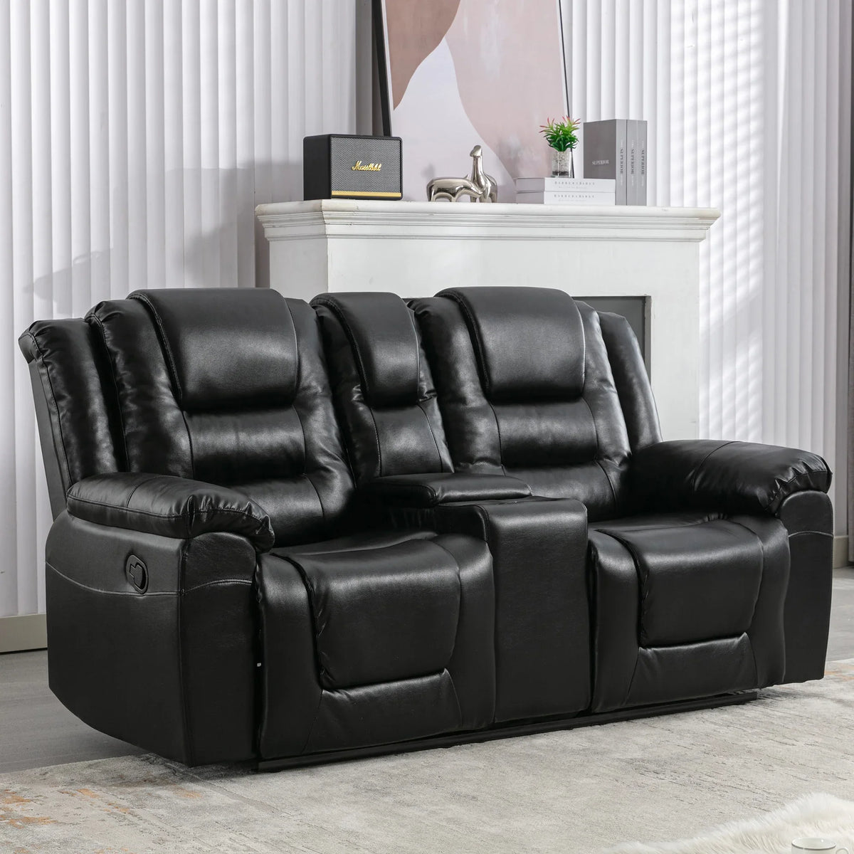 2-Seater Manual PU Leather Recliner Chair With Storage - Omega Lifestyles