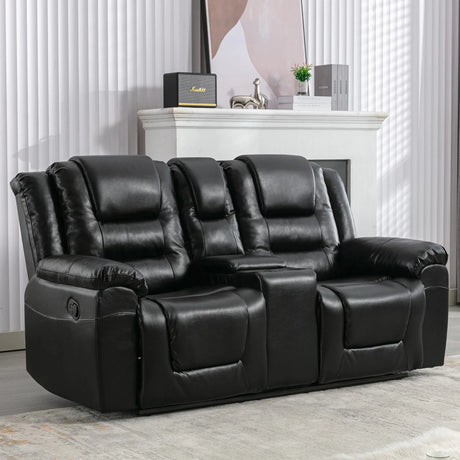 2-Seater Manual PU Leather Recliner Chair With Storage - Omega Lifestyles