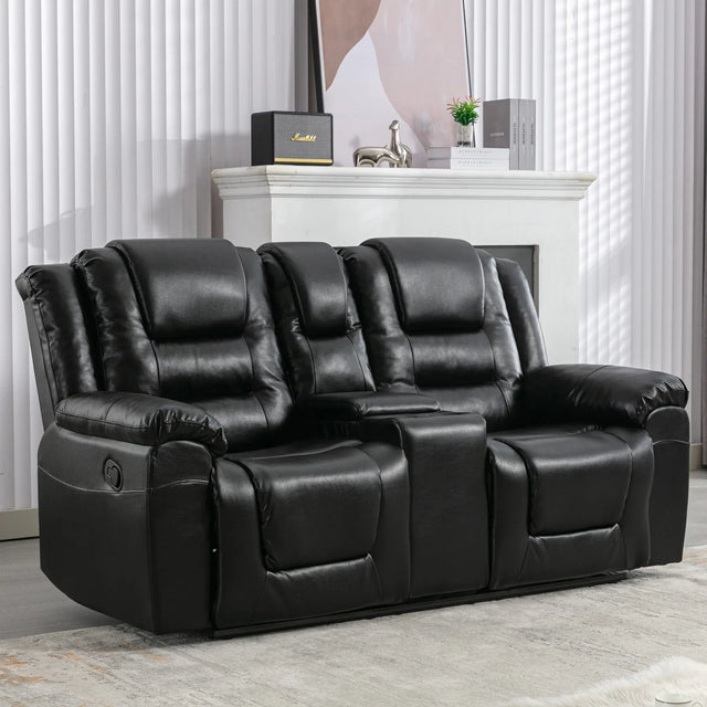2-Seater Manual PU Leather Recliner Chair With Storage - Omega Lifestyles