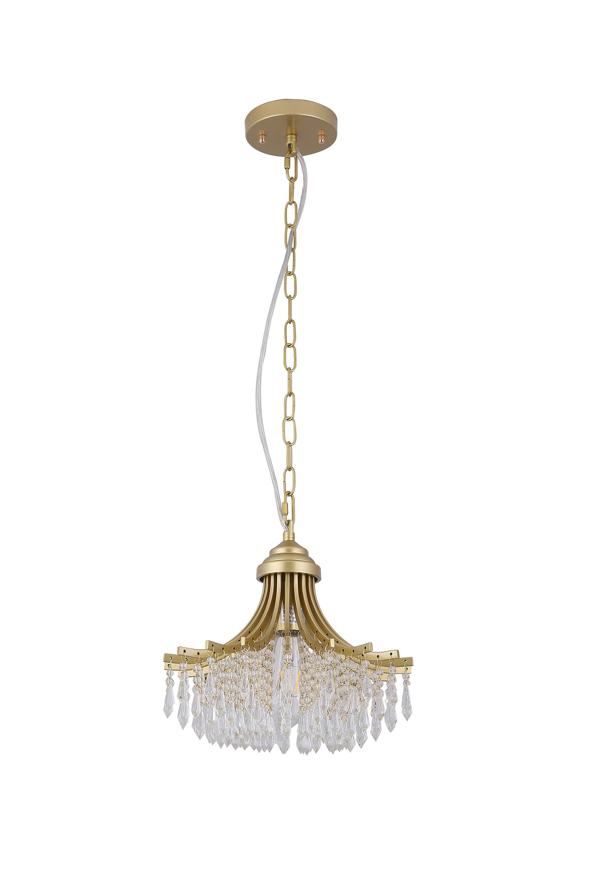 Matte Gold Metal Fan-Shaped Glass Pendant Chandelier