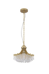 Matte Gold Metal Fan-Shaped Glass Pendant Chandelier