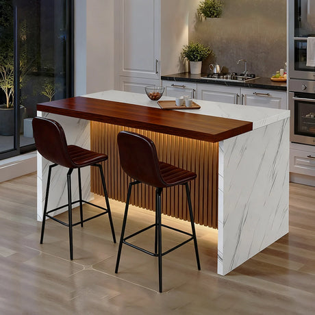 Modern Rectangular Kitchen Island With Marble Look LED Lighting - Omega Lifestyles