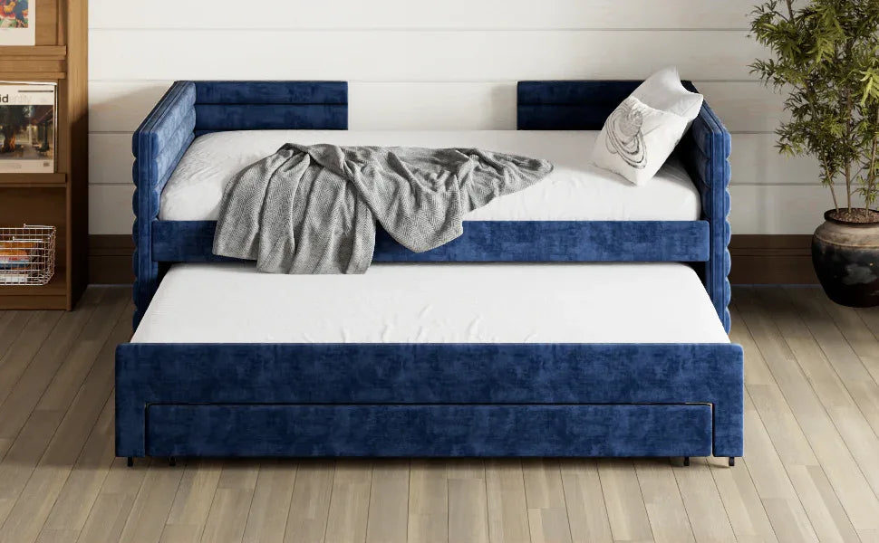 Twin Upholstered Daybed With Trundle And Storage Drawers - Omega Lifestyles