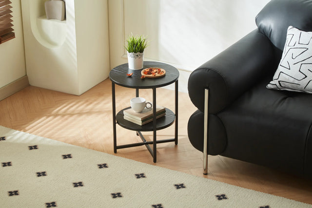 Small Round 2-Tier MDF Iron Farmhouse End Table - Omega Lifestyles