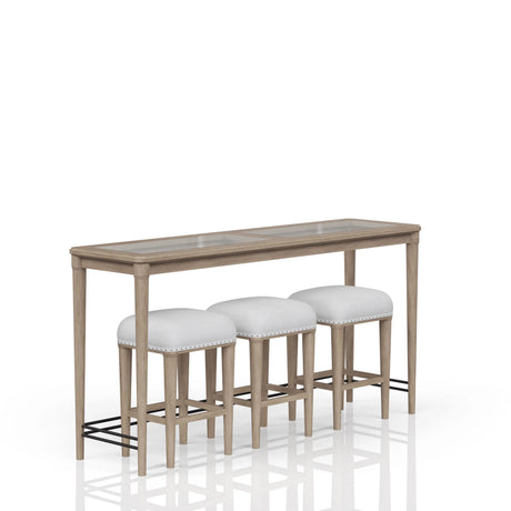 Transitional Sand Finish Frosted Glass Console Table With Stools - Omega Lifestyles