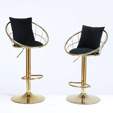 Set Of 2 Black Velvet Adjustable Height Bar Chairs - Omega Lifestyles