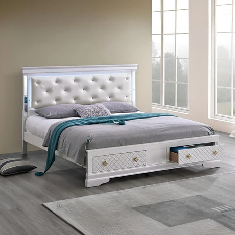 Queen Wood Veneer Bed Frame With Tufted Upholstered Headboard - Omega Lifestyles