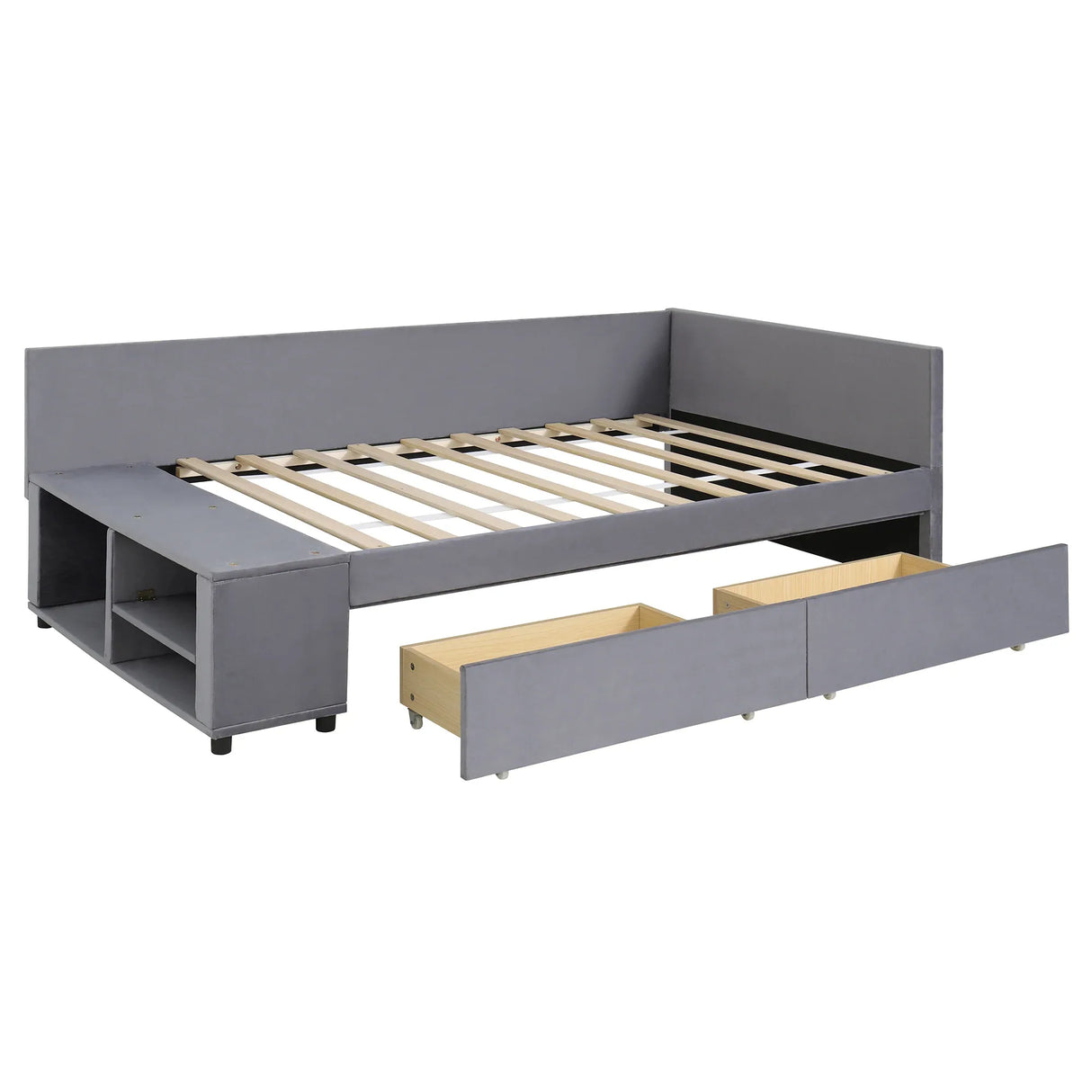 Twin Velvet Upholstered Platform Bed With Storage Drawers - Omega Lifestyles