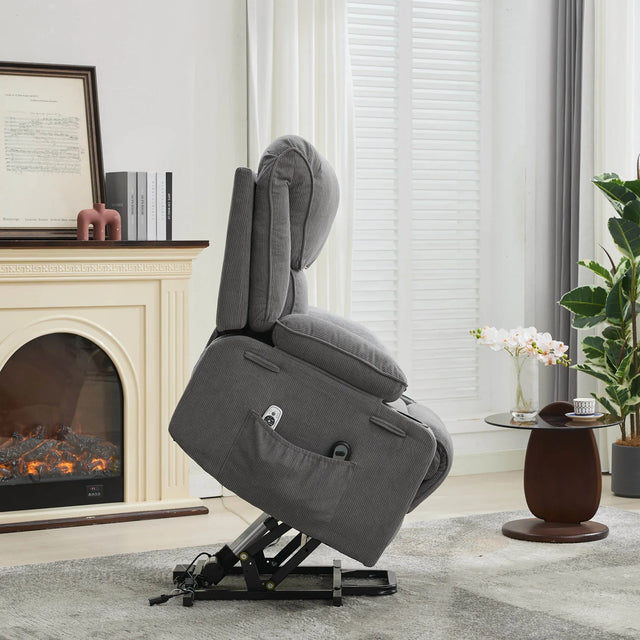 Medium-Firm Corduroy Remote-Controlled Heating Massage Recliner - Omega Lifestyles