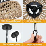 Boho 3-Light Rattan Farmhouse Chandelier Pendant Light - Omega Lifestyles