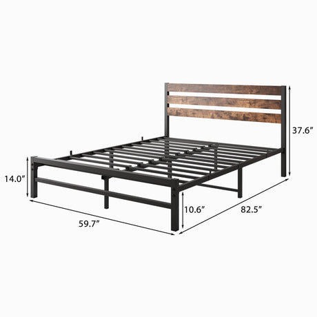 Queen Platform Bed Frame With Rustic Wood Headboard - Omega Lifestyles