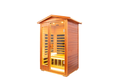 Two Person Far Infrared Khaya Wood Outdoor Sauna Room - Omega Lifestyles