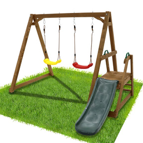 Solid Wood Outdoor Swing Set With Slide And Ladder - Omega Lifestyles