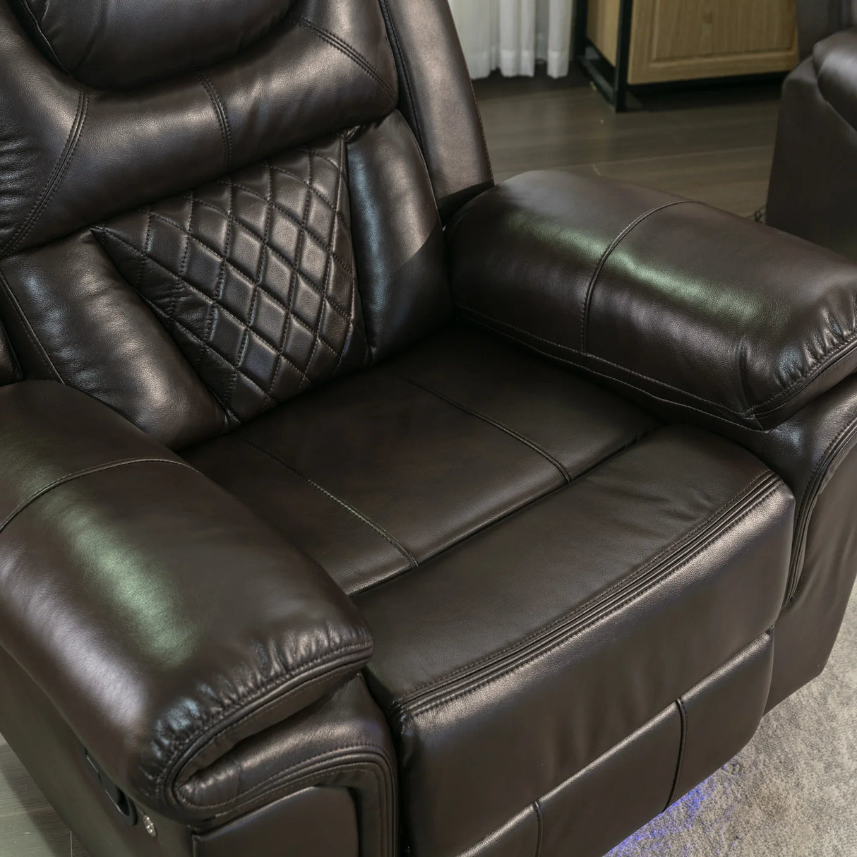 Manual Recliner Brown Faux Leather Chair With LED Light Strip - Omega Lifestyles