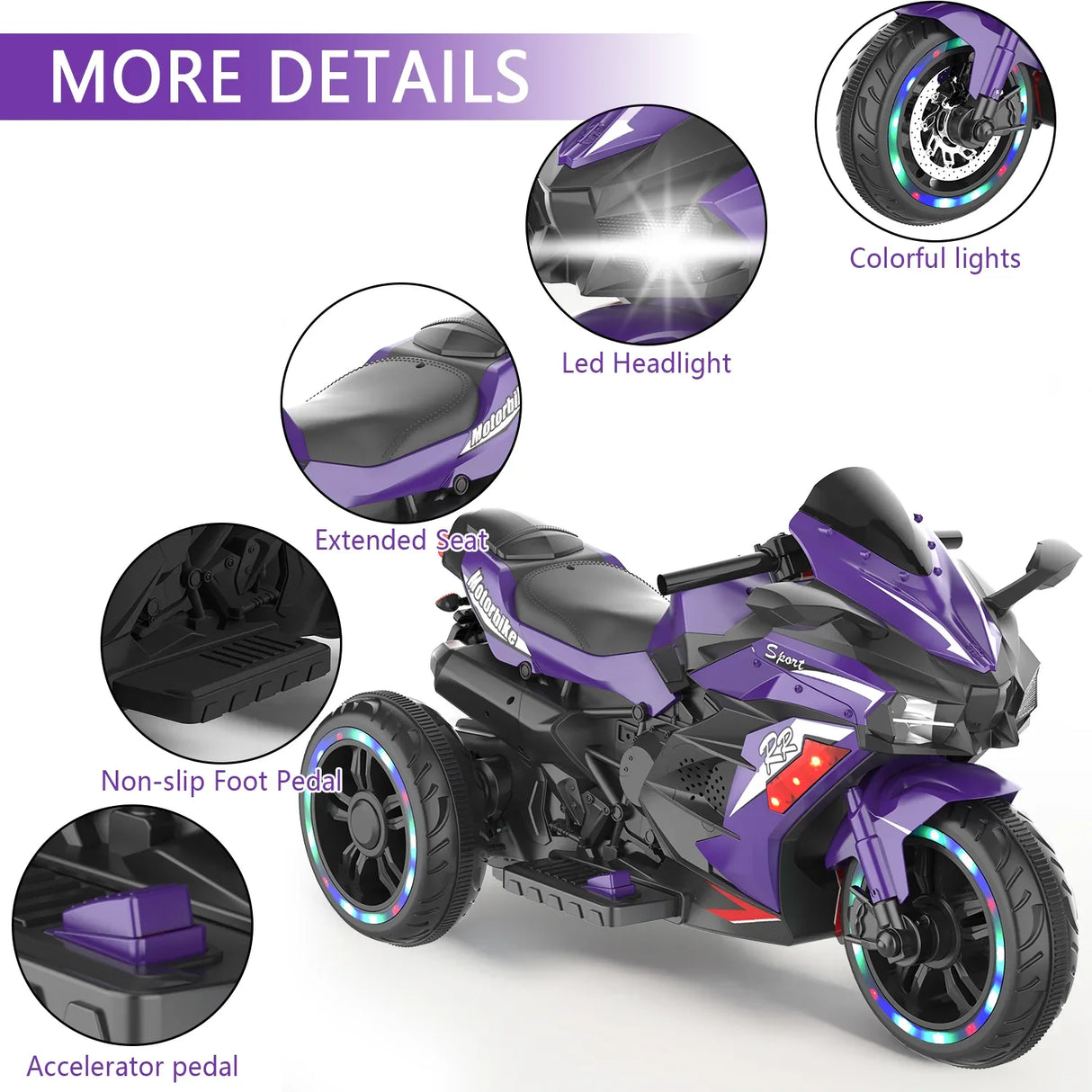 12V Violet Kids Electric Ride-On Motorcycle Toy - Omega Lifestyles