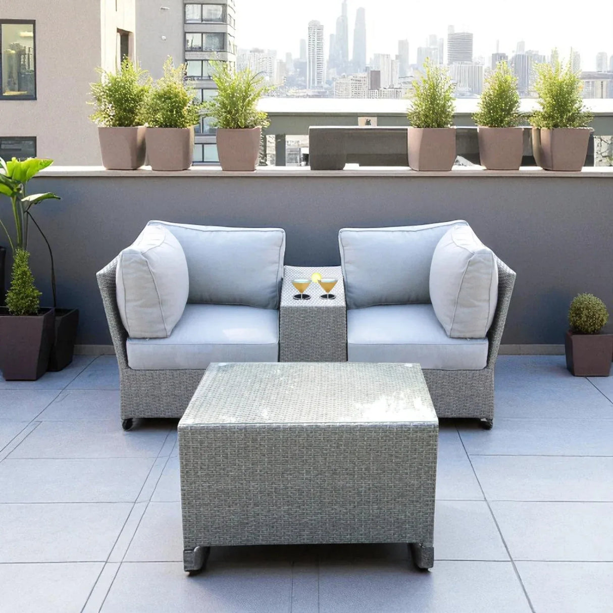 2-Person Weather Resistant Grey Mix Wicker Seating Set - Omega Lifestyles
