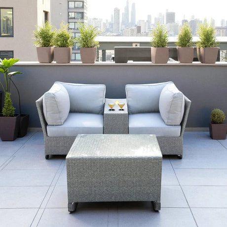2-Person Weather Resistant Grey Mix Wicker Seating Set - Omega Lifestyles