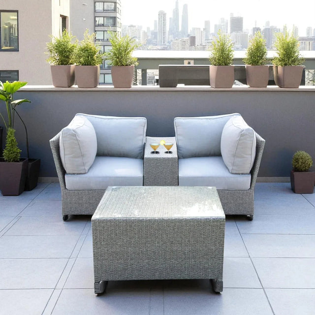2-Person Weather Resistant Grey Mix Wicker Seating Set - Omega Lifestyles