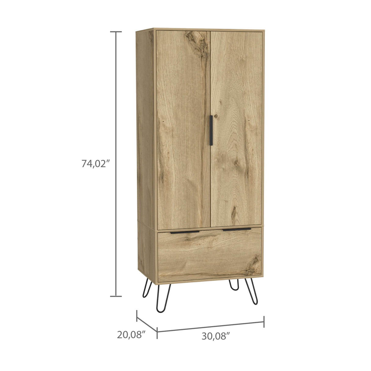 Light Oak Two-Door Wooden Wardrobe With Drawer - Omega Lifestyles