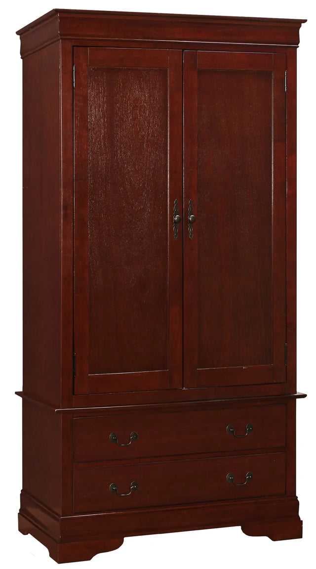 Cherry Wood Traditional Double Door Armoire Storage Cabinet - Omega Lifestyles
