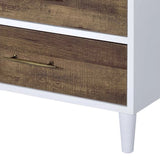 White And Weathered Oak Finish Accent Table With Storage Drawers - Omega Lifestyles