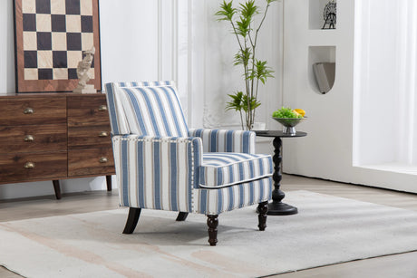 Vintage Blue White Striped Upholstered Accent Chair - Omega Lifestyles