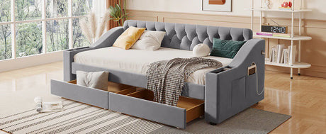 Twin Upholstered Velvet Daybed With Storage Drawers USB Ports - Omega Lifestyles